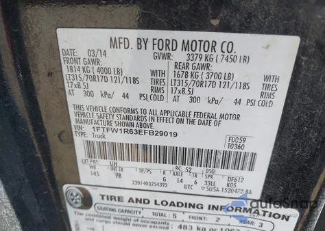 2014 Ford F-150 Svt Raptor z USA, uszkodzony, nr VIN 1FTFW1R63EFB29019